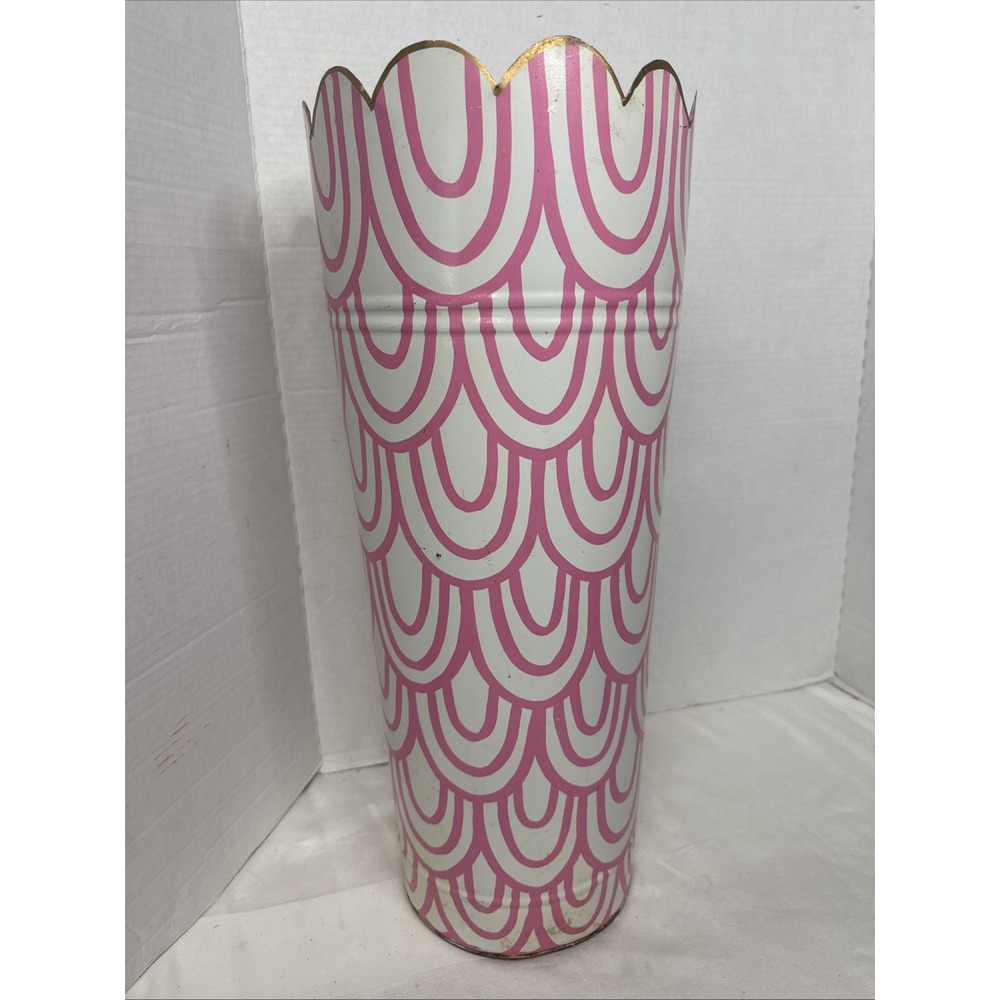 VTG Pink Scalloped Umbrella Stand Floor Vase Trash 70s Style Hippie Whimsy Boho